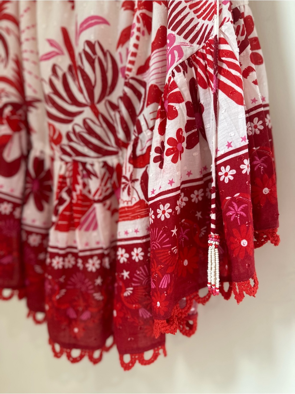 Farm Rio Tropical Floral Open Back Cotton Midi Dress Red Pink Size M Resort - Picture 2 of 12